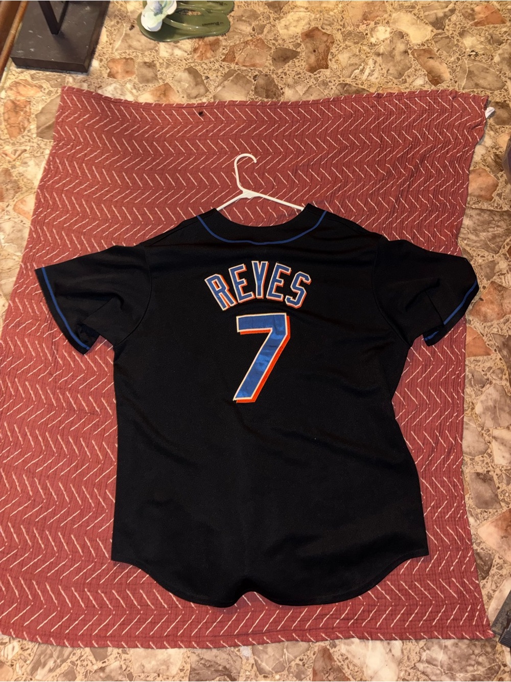 Majestic Black Reyes #7 Baseball Jersey with Blue and Orange Trim